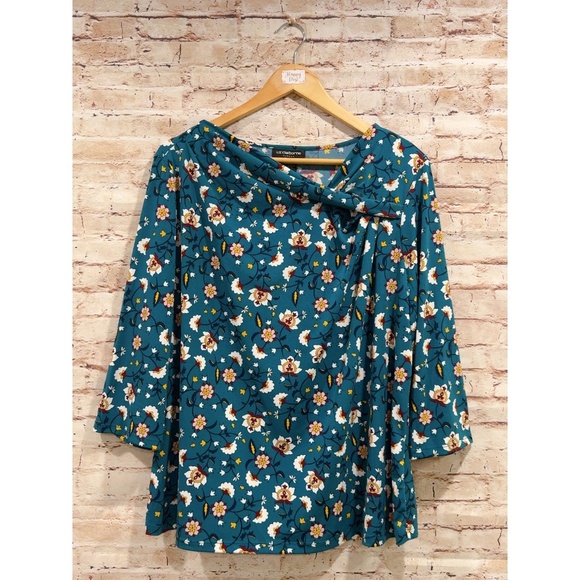 Liz Claiborne Women's Teal Floral Print Stretch Career Tunic Top Size PXXL - Picture 4 of 7